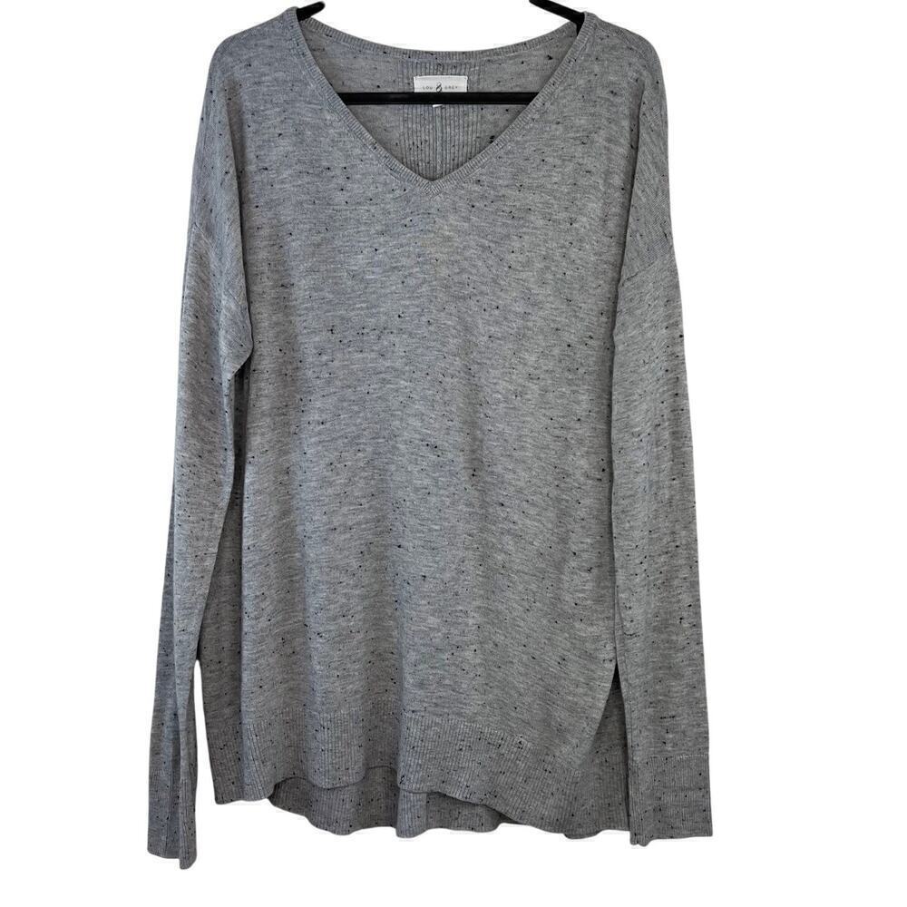 Lou & Grey Lightweight Speckled Gray Split Back Pullover Sweater Size Small